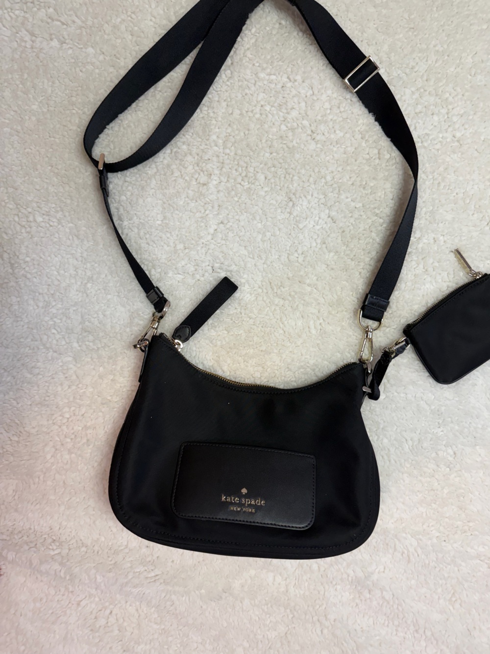 Kate Spade Black Nylon Crossbody Bag with Detachable Pouch